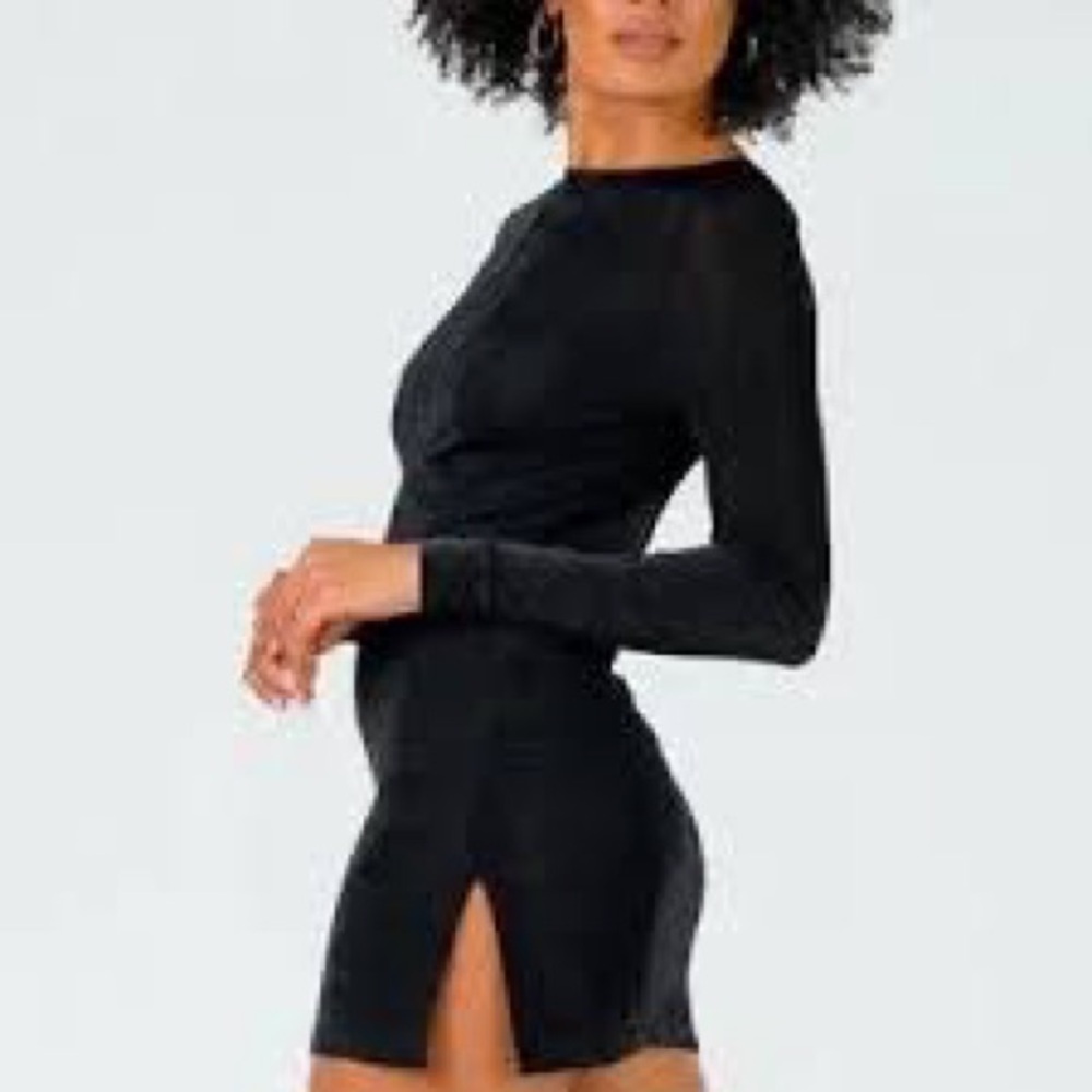 Lioness black Montana mini dress size large open back long sleeve sheer - Picture 3 of 11